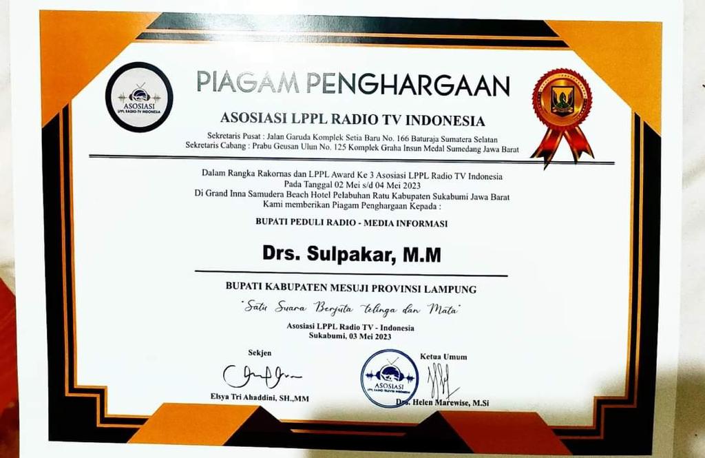 Kabupaten Mesuji Raih Lima Penghargaan LPPL Award ke 3 Tahun 2023 Se-Indonesia
