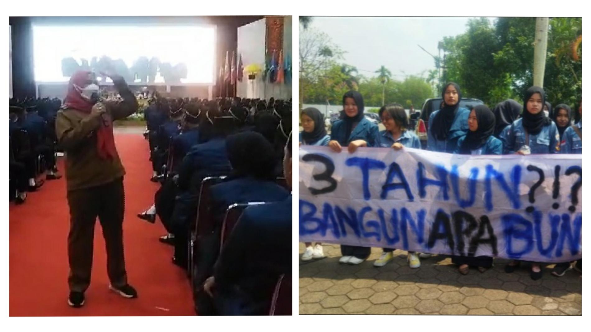 Setelah Beri Pembekalan dan Tabur Hadiah, Wali Kota Eva Disambut Spanduk Tak Enak Mahasiswa Unila