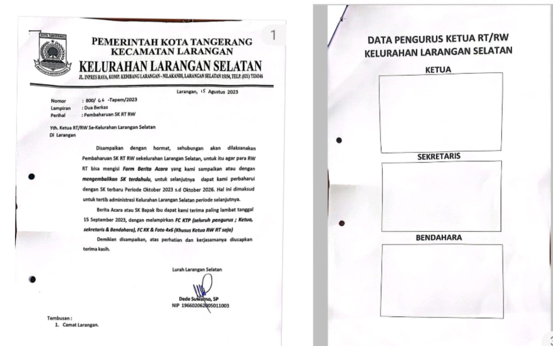 Warga Larangan Selatan Resah, Lurah Tawarkan Bonus Perpanjangan Jabatan RT RW, Kental Aroma Politis