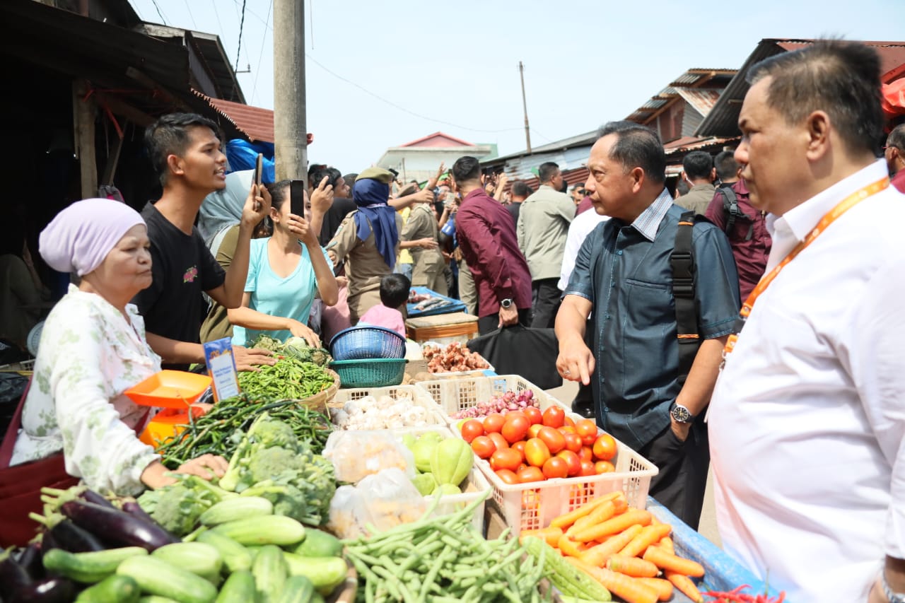 Mendagri Tito Interaksi ke Pedagang Pasar Senggol Dumai, Harga Relatif Stabil