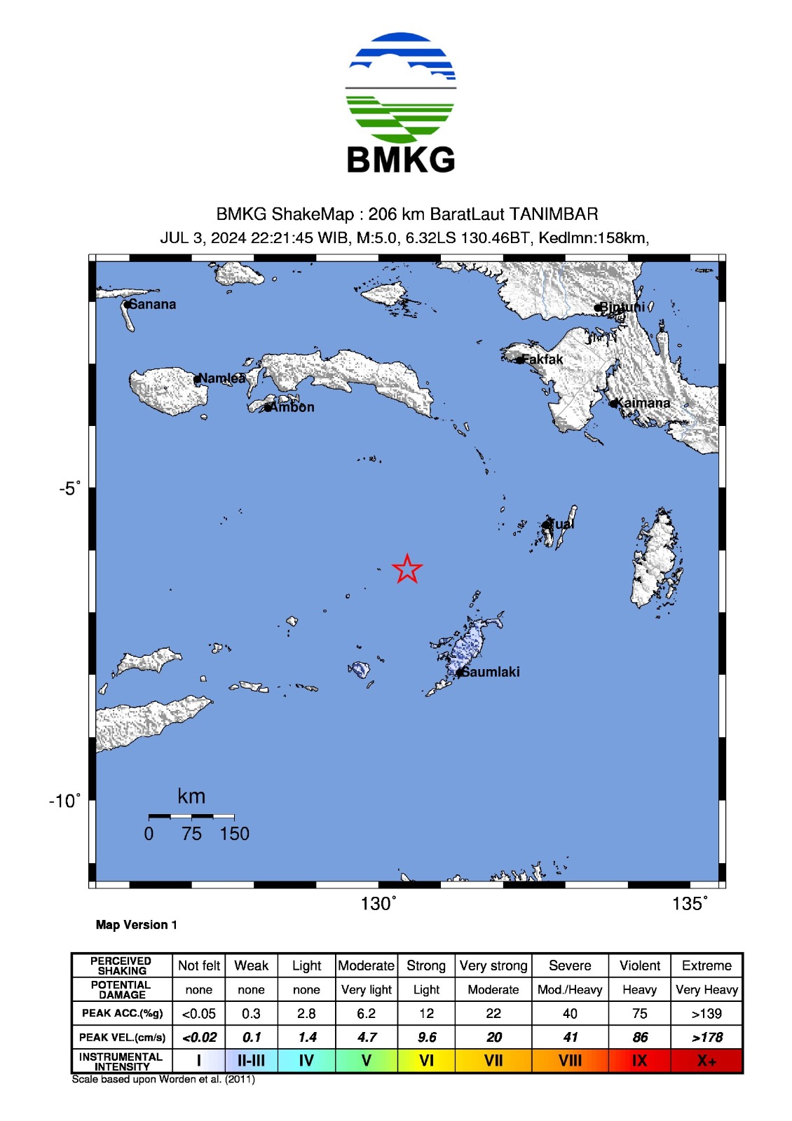 Terjadi Gempa Tektonik M5,0 di Laut Banda, Maluku Tengah, Tidak Berpotensi Tsunami