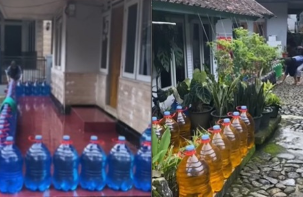 Viral ! Galon Berisi Air Warna-warni Dijejerkan Didepan Rumah Warga Cianjur, Apa Maksudnya ?
