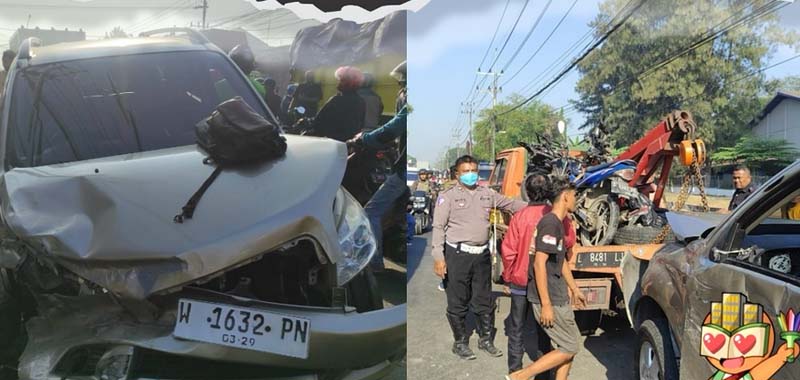 Di Gresik Mobil Terios Mengindari Truk Parkir, Terguling ke Luar Marka dan menabrak 5 Pemotor, Seorang Tewas