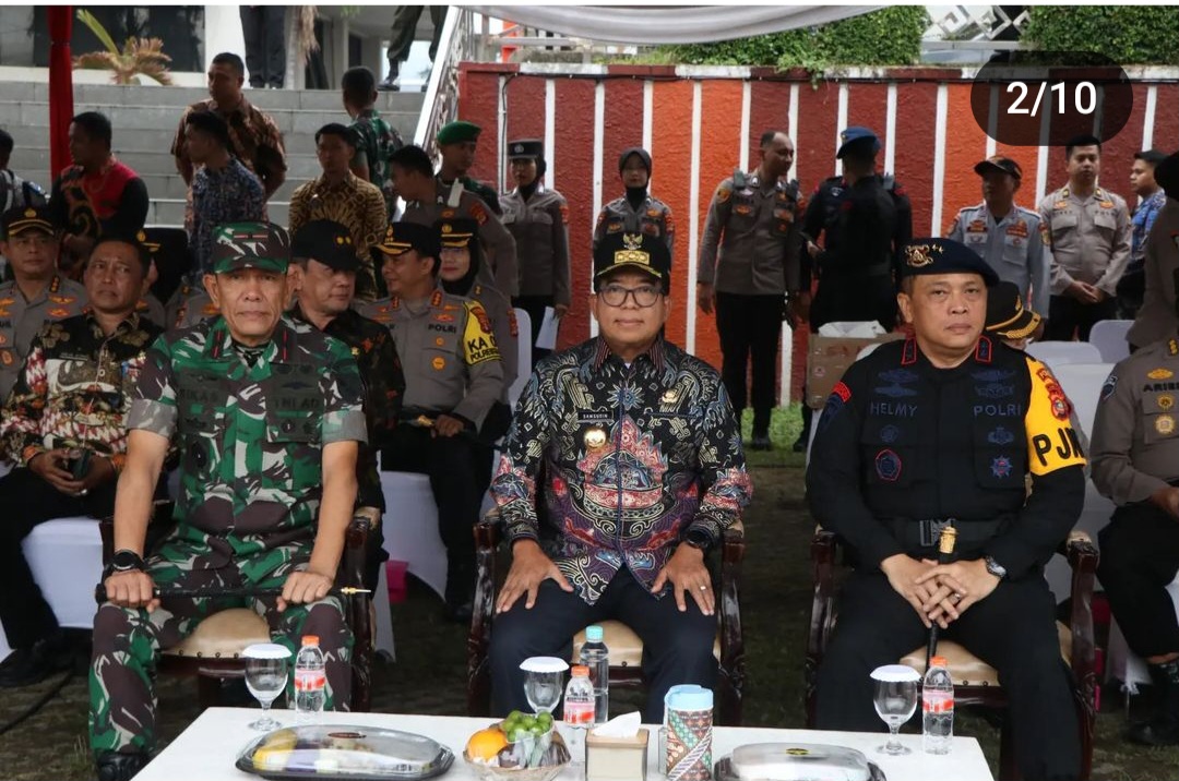 Pj. Gubernur Samsudin Mengikuti Apel Gelar Pasukan dan Perlengkapan, Pengamanan Pilkada Serentak Tahun 2024 Provinsi Lampung.