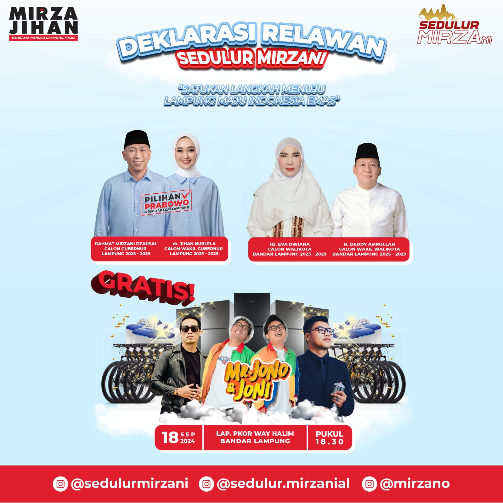 Ratusan Organ Sedulur Mirza Akan Deklarasi Dukung RMD dan Eva di PKOR Wayhalim