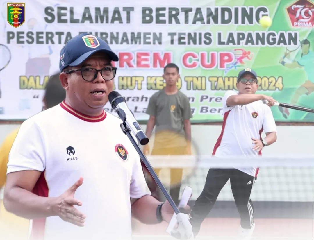 Pj. Gubernur Lampung Samsudin Buka Turnamen Tenis Lapangan Danrem Cup dalam Rangka HUT Ke-79
