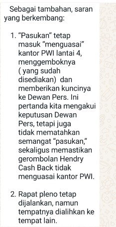 Pesan berantai bernada provokatif yang diduga dibuat Zulmansyah Sekedang tentang pengerahan pasukan.