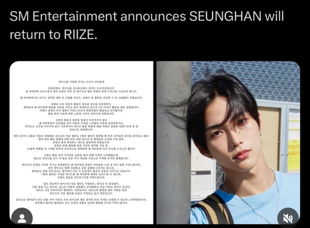 Seunghan RIIZE kembali Usai Hiatus Hampir Satu Tahun