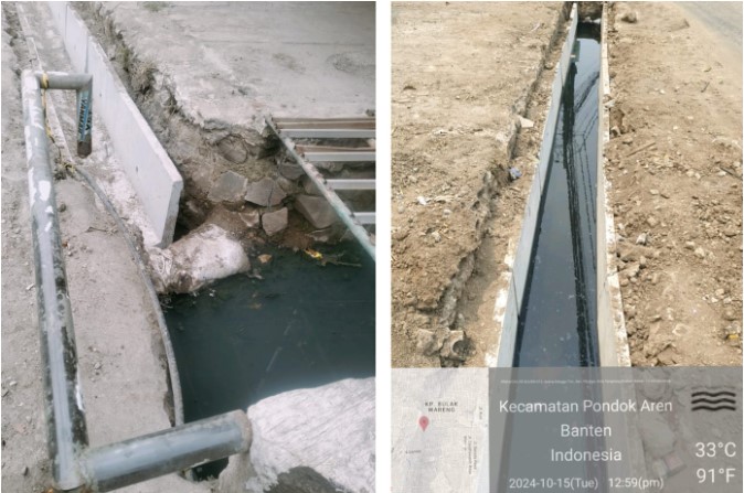 Dikerjakan Asal-asalan, Seminggu Mangkrak, Proyek Drainase Dinas SDABMBK Pemkot Tangsel Bikin Mati Usaha Warga Jurangmangu