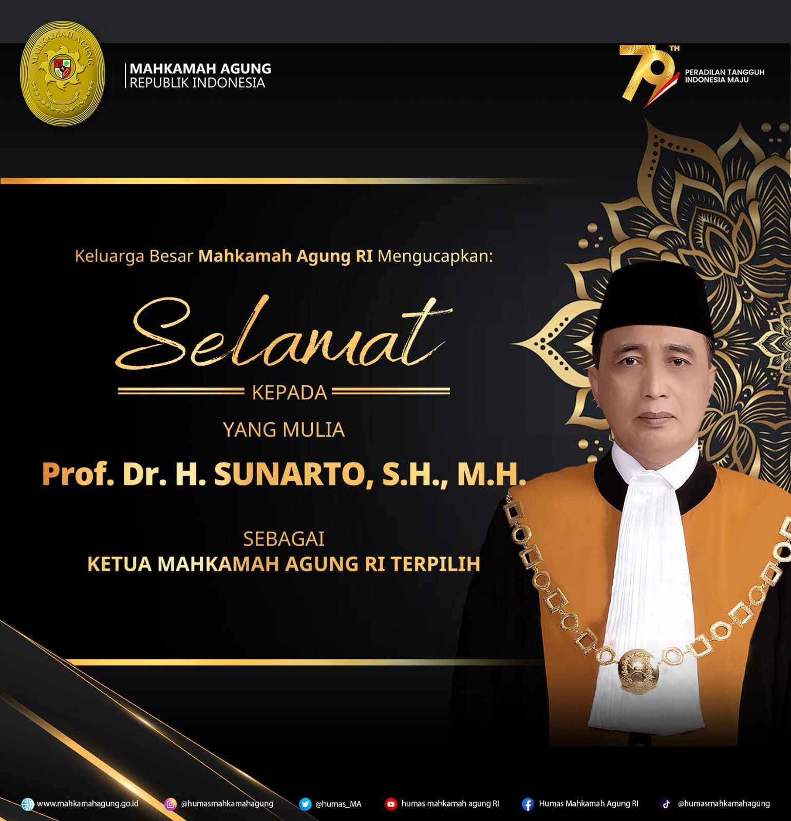 Raih 30 Suara, Begini Profil Prof. Sunarto, Ketua Mahkamah Agung Terpilih Periode 2024-2029