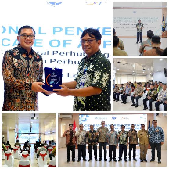 Tingkatkan Kompetensi SDM Bidang Kepelabuhan dan Pemanduan Kapal, Kemenhub Serah Terima Sertifikat Pengesahan Kepada PT. PMLI