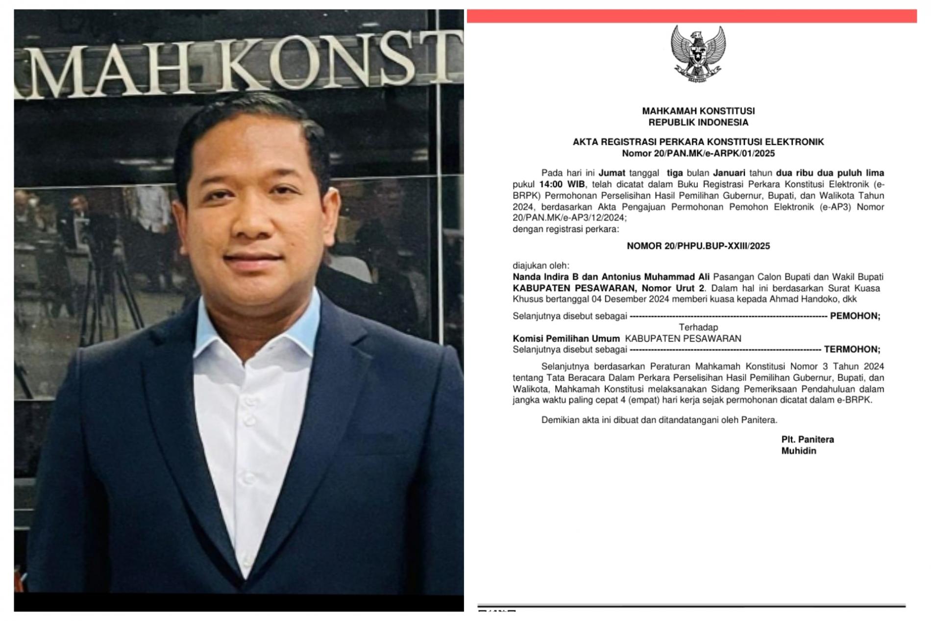MK Registrasi Gugatan Nanda-Anton, Sidang Rencana 6-14 Januari 2025