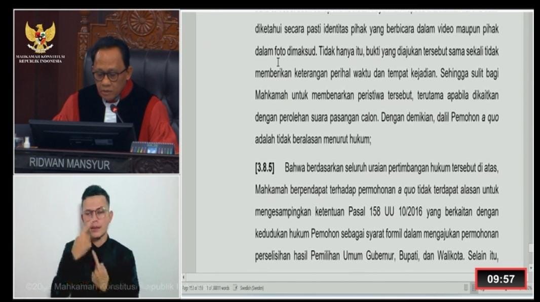 MK Putuskan Efianah-Yugi Sah Terpilih dan Dilantik 20 Februari 2025