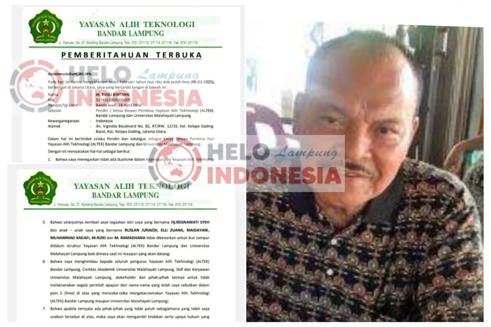Rusli Bintang Tegaskan Kepemimpinan Malahayati dan Yayasan Altek