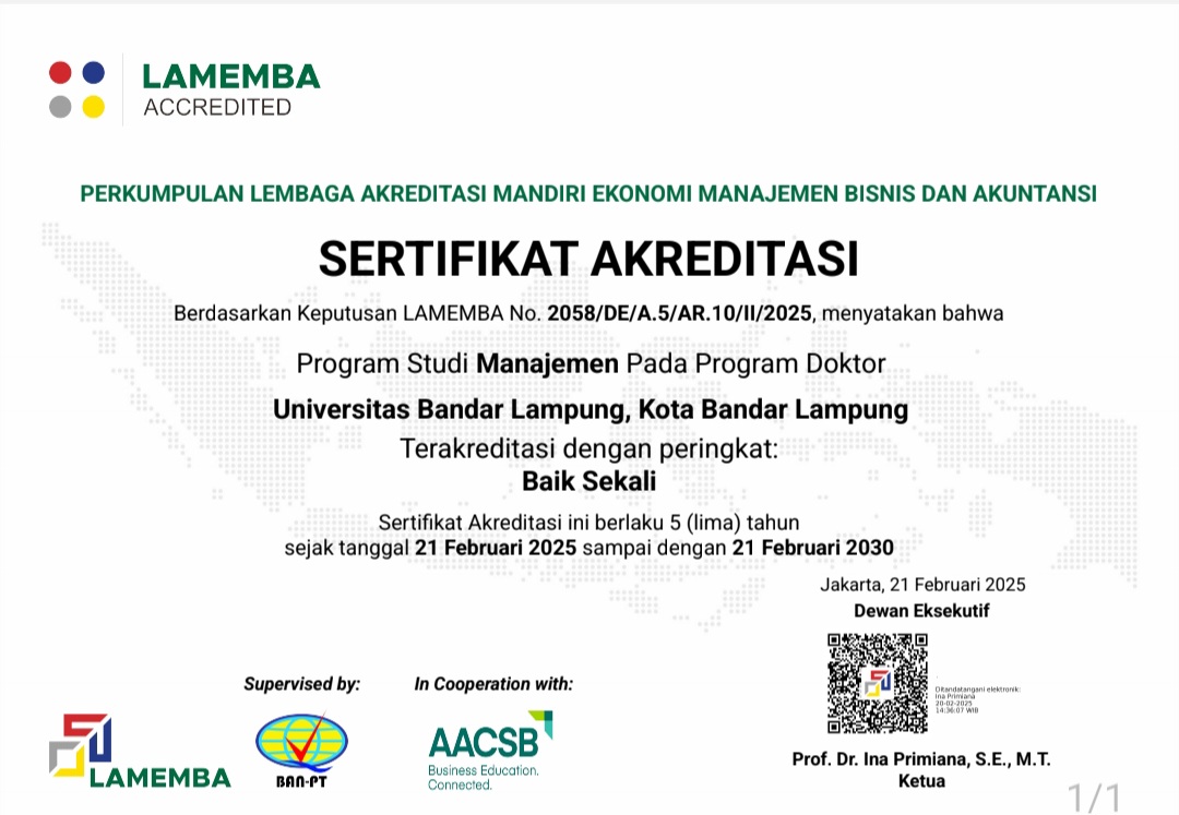 Program Doktor Manajemen UBL Raih Akreditasi Baik Sekali dari LAMEMBA