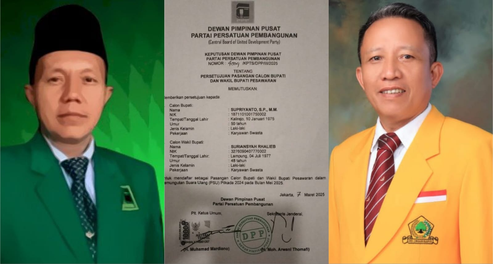 PSU Pesawaran, PPP Usung Paslon Supriyanto-Suriansyah, Bagaimana Demokrat?