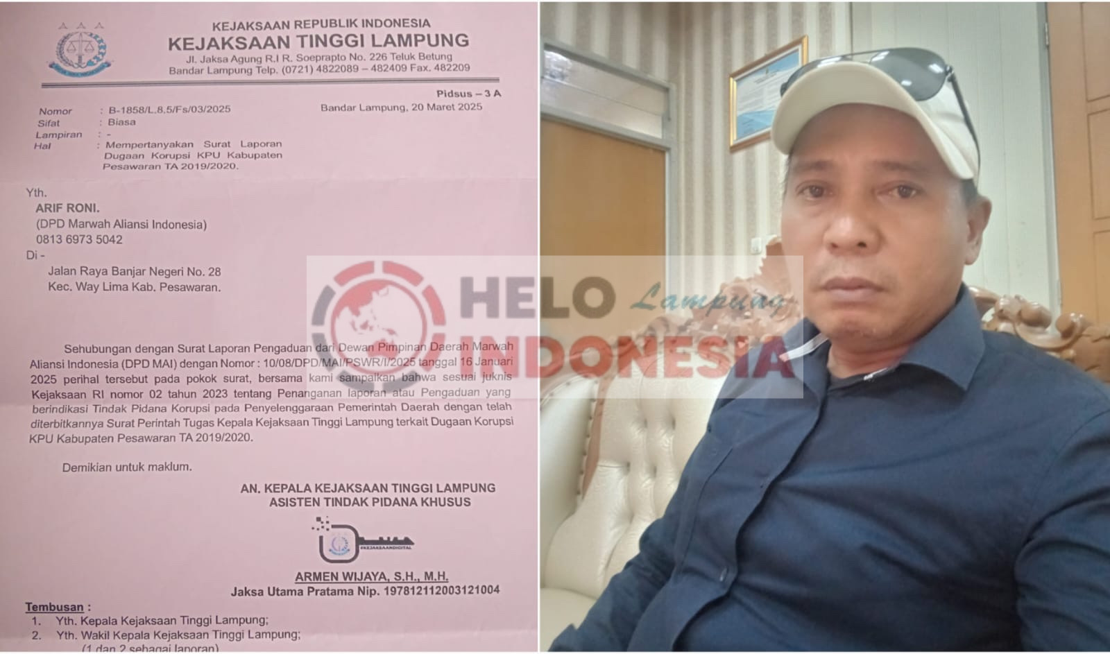 Kejati Mulai Usut Korupsi KPU Pesawaran, Ketua MAI Apresiasi