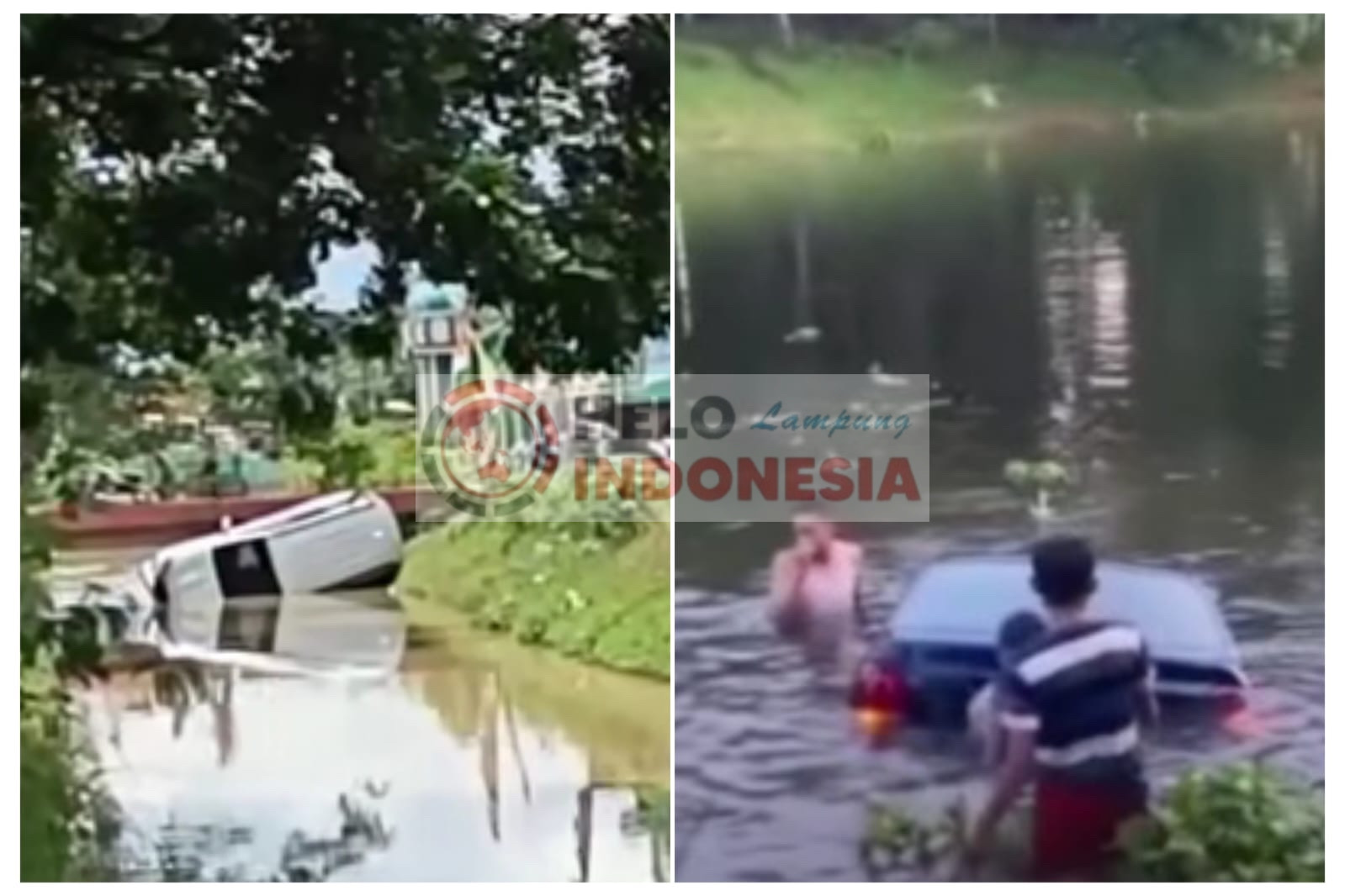 Mungkin Kelelahan Hilir Mudik Lebaran, 2 Mobil Nyemplung ke Air di Lamtim