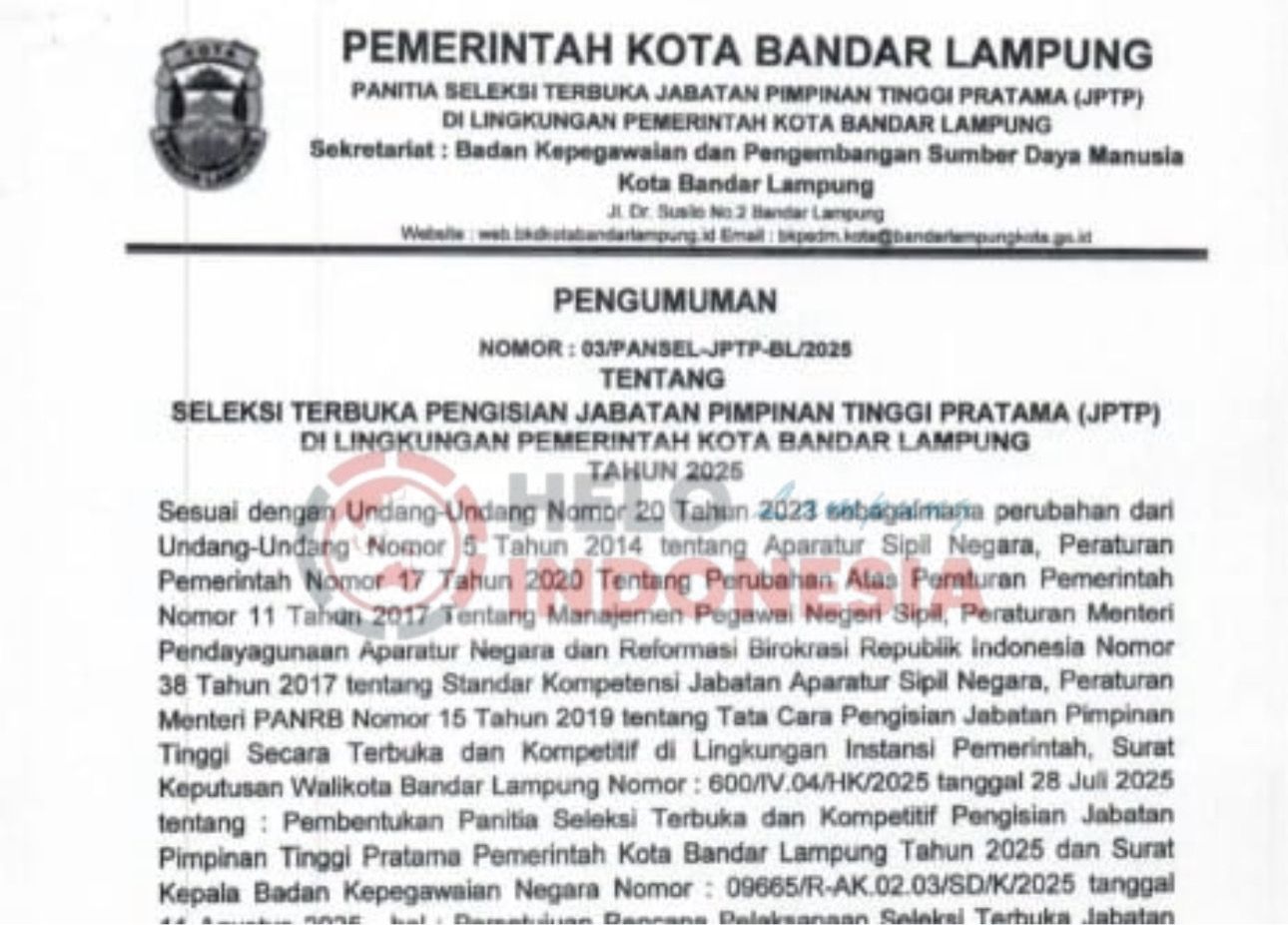 Pemkot Bandarlampung Buka JPTP Untuk Ngisi Kekosongan 9 0PD