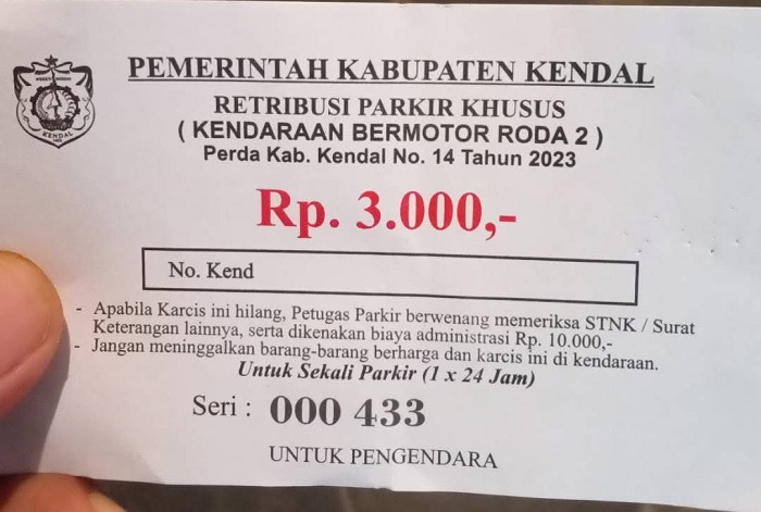 Beredar Karcis Parkir Roda Dua Rp 3.000, Ini Penjelasan Kadishub Kendal