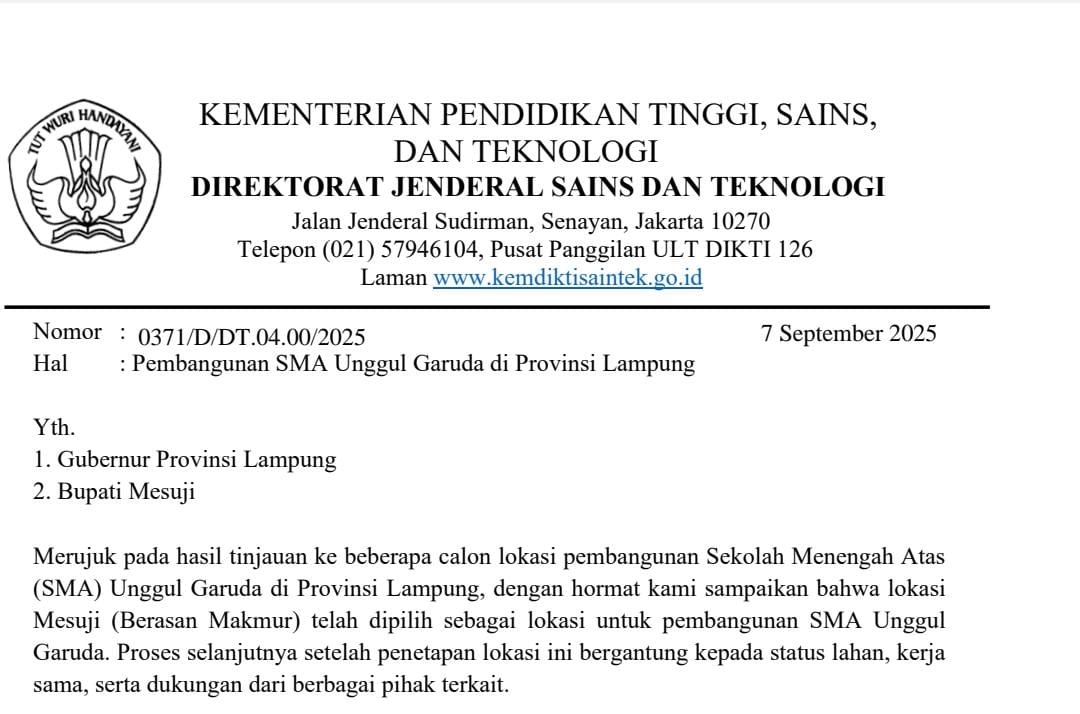 Mesuji Ditetapkan Sebagai Calon Penerima Program Sekolah Unggul Garuda dari Kementerian Pendidikan