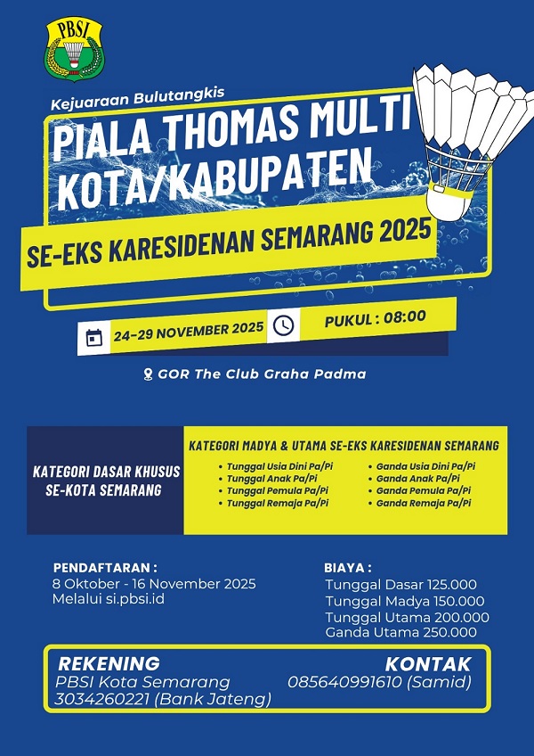 Pengkot PBSI Semarang Gelar Piala Thomas Multi-Kota/Kabupaten, Targetkan 700 Peserta