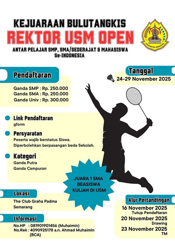 Kejuaraan Bulutangkis Piala Rektor USM III Tahun 2025 segera Digelar