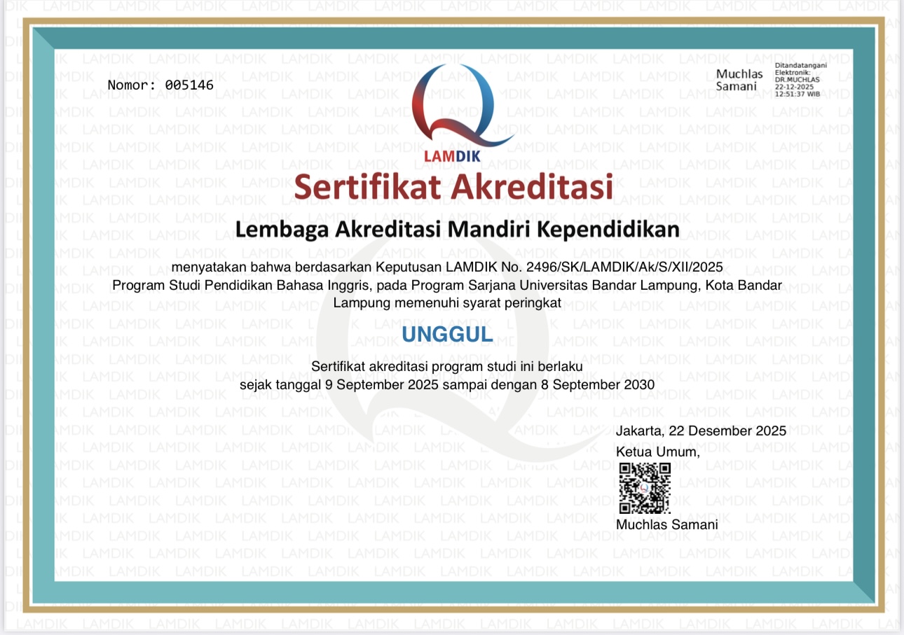 Prodi Pendidikan Bahasa Inggris UBL Raih Akreditasi UNGGUL dari LAMDIK