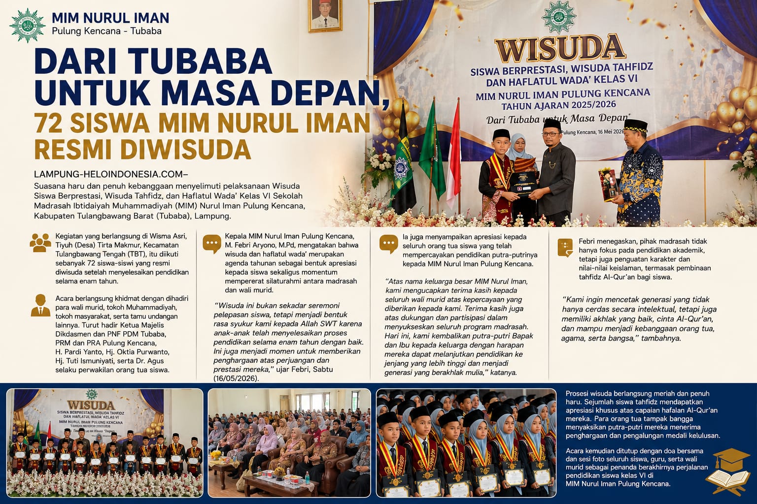 Dari Tubaba untuk Masa Depan, 72 Siswa MIM Nurul Iman Resmi Diwisuda