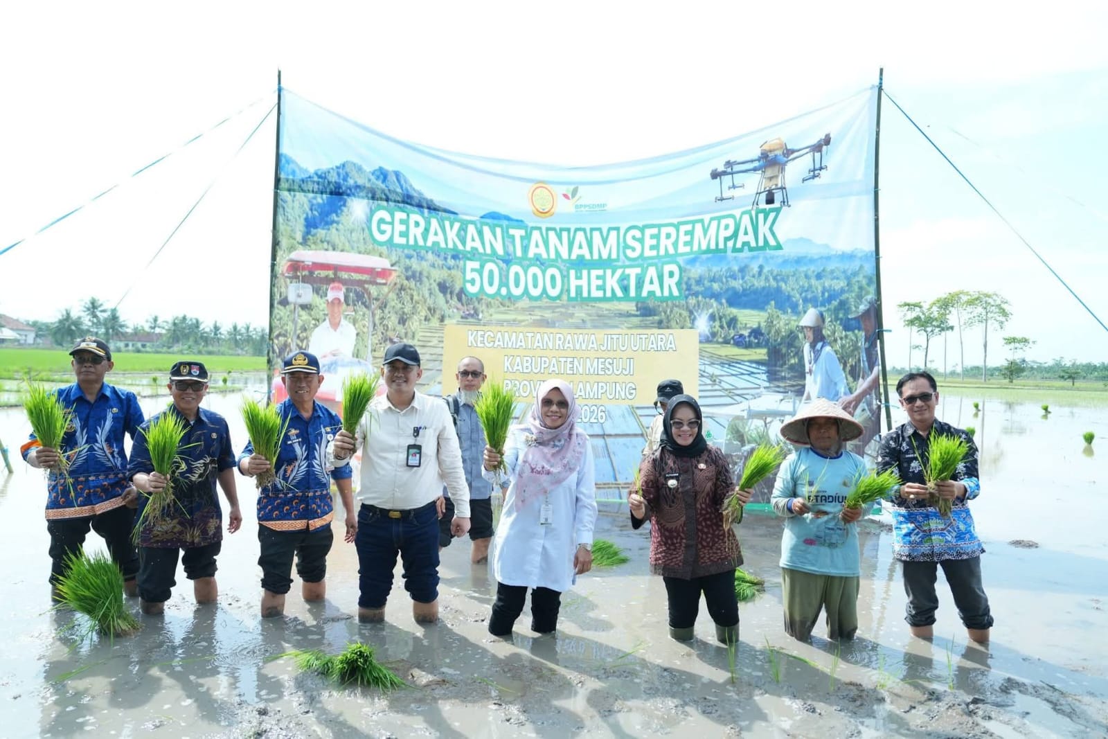 Bupati Mesuji Hadiri Tanam Padi Serempak 50 Ribu Hektare di Rawa Jitu Utara