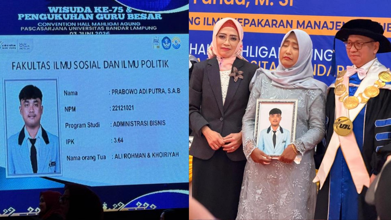 Saat Nama Prabowo Dipanggil, Suasana Wisuda ke-75 UBL Mendadak Hening