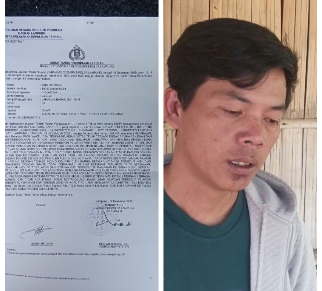 Petani Kopi di Lampung Barat Laporkan Dugaan Penipuan Rp1,4 Miliar ke Polda Lampung