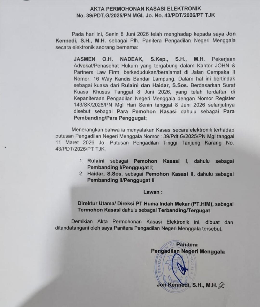 Belum Berakhir, Perebutan Lahan 294 Hektare di Tubaba Naik ke Mahkamah Agung