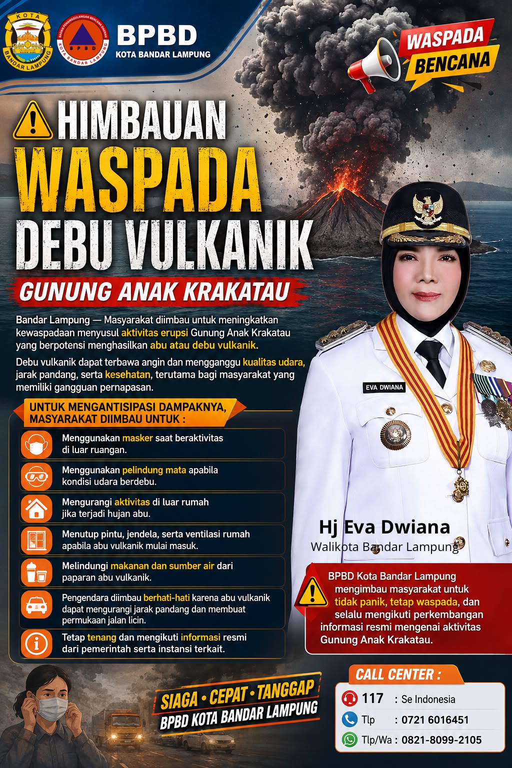 Debu Mulai Masuk Rumah Warga, BPBD Bandarlampung Keluarkan Imbauan Waspada Debu Vulkanik Anak Krakatau