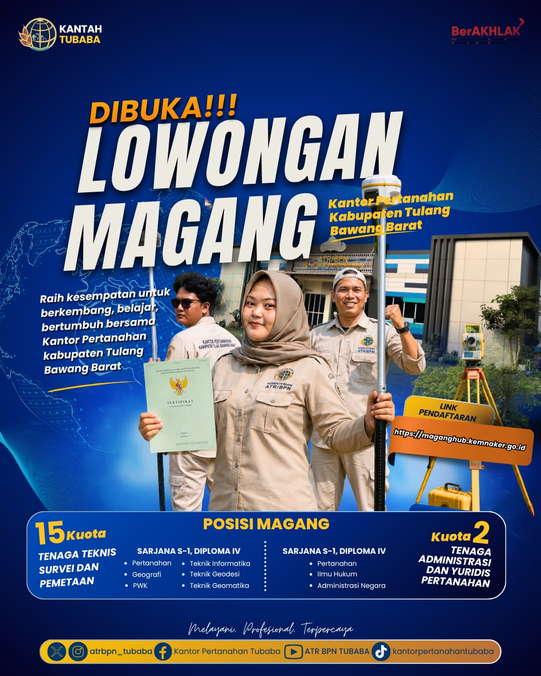 Kantor Pertanahan Tubaba Buka 17 Kuota Magang, Lulusan S1 dan D4 Bisa Daftar